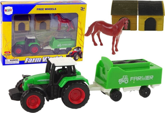 LeanToys Zestaw Farma Traktor Przyczepa Koń Stajnia 1:64