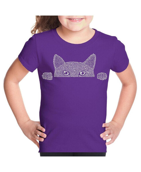 Big Girl's Word Art T-shirt - Peeking Cat