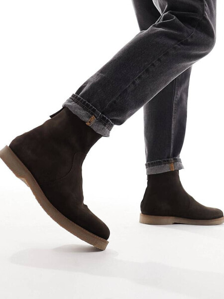 ASOS DESIGN chelsea boot in brown suede with crepe sole