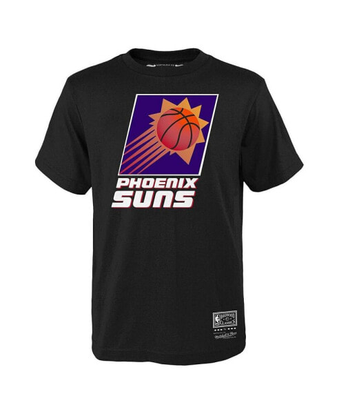 Big Boys Black Phoenix Suns Hardwood Classics Retro Logo T-shirt