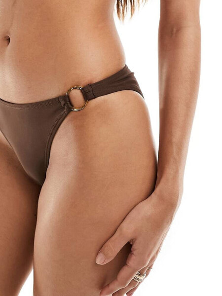 NA-KD ring detail bikini bottom in brown