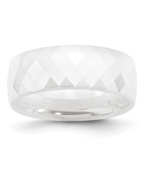 Ceramic White Faceted Polished Wedding Band Ring
