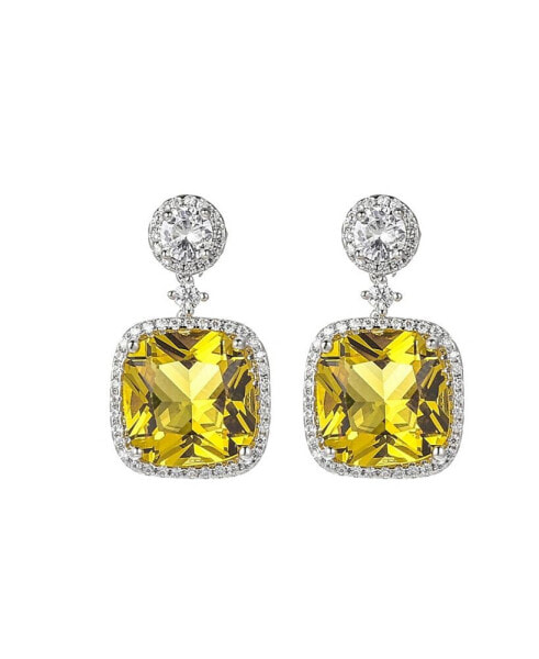Silver-Tone Light Yellow Square Earrings