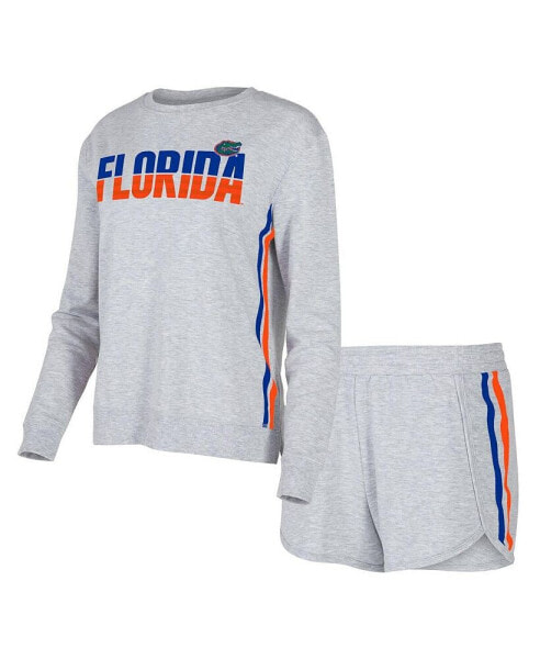 Women's Gray Florida Gators Cedar Tri-Blend Long Sleeve T-shirt and Shorts Sleep Set