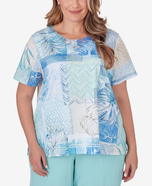 Plus Size Hyannisport Patchwork Leaf T-Shirt with Lace Detail