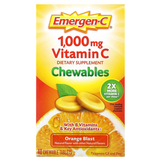 Витамин C жевательные таблетки Emergen-C, апельсиновый взрыв, 1 000 мг, 40 шт. (500 мг на таблетку)