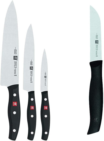 ZWILLING Knife Set, 3 Pieces, Paring/Garnish Knife, Meat Knife, Chef’s Knife, Rust-free Special Steel/Plastic Handle, Twin Pollux & 32591-000 Twinsharp Knife Sharpener, Black