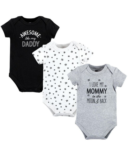 Baby Boys Cotton Bodysuits, Mom Dad Moon Back, 3-Pack