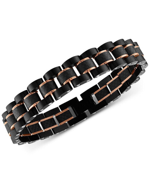 Watch Link Bracelet in Stainless Steel and Black Carbon Fiber, Created for Macy's