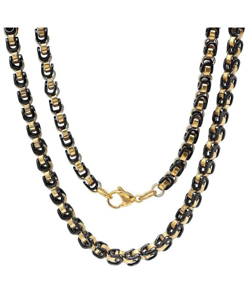 Men's black IP and 18k gold Plated Stainless Steel 24" Byzantine Chain Necklaces