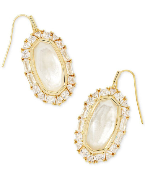 14k Gold-Plated Crystal-Framed Mother-of-Pearl Drop Earrings