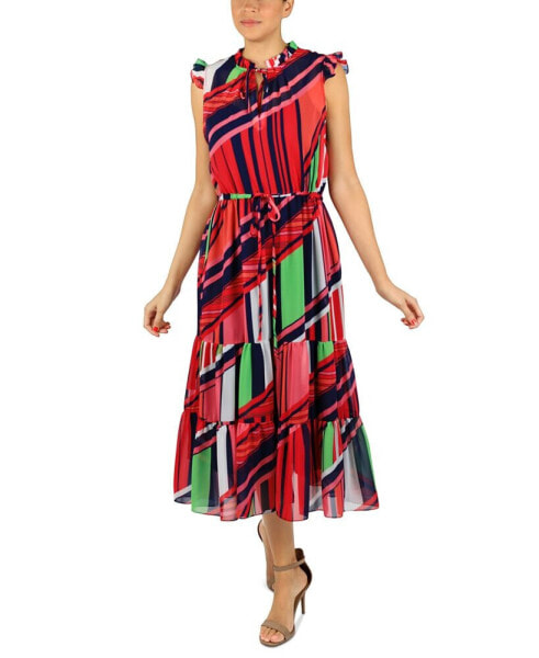 Платье средней длины Julia Jordan с принтом, оборками и завязкой в талии