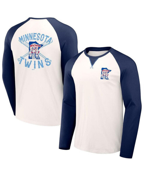 Men's Darius Rucker Collection by White, Navy Distressed Minnesota Twins Team Color Raglan T-shirt