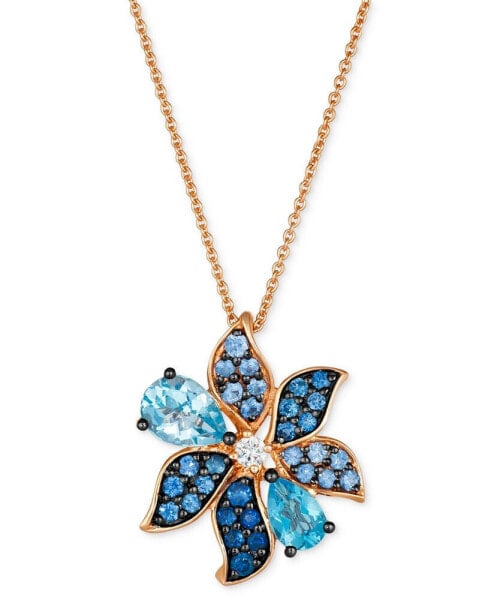 Multi-Gemstone (1-5/8 ct. t.w.) & Vanilla Diamond (1/20 ct. t.w.) Flower Adjustable 20" Pendant Necklace in 14k Rose Gold