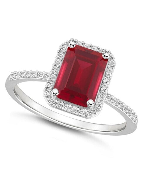 Lab-Grown Ruby (2 ct. t.w.) and Lab-Grown Sapphire (1/4 ct. t.w.) Halo Ring in 10K White Gold