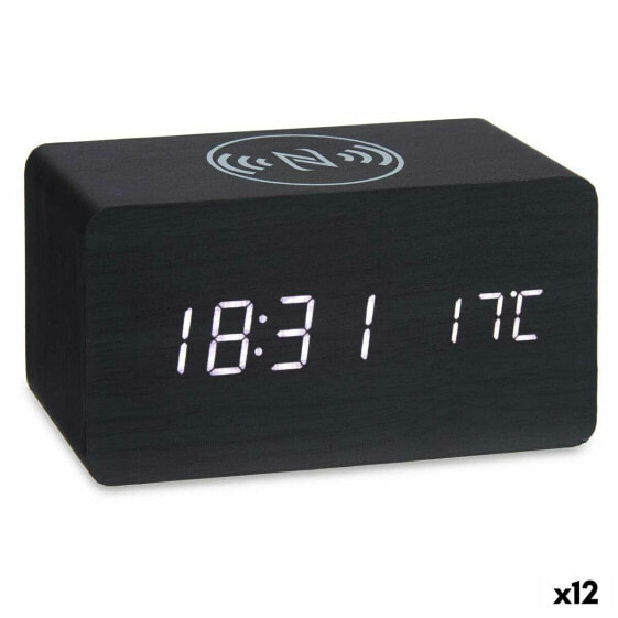 Часы-будильник с беспроводным зарядным Чёрный PVC Деревянный MDF 15 x 7,5 x 7 cm (12 штук)