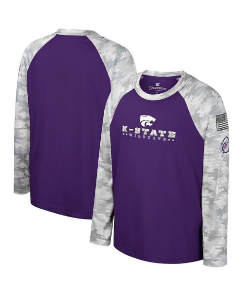 Big Boys Purple, Camo Kansas State Wildcats OHT Military-Inspired Appreciation Dark Star Raglan Long Sleeve T-shirt