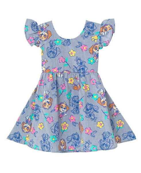 Skye Floral Girls Chambray Skater Dress Toddler|Child