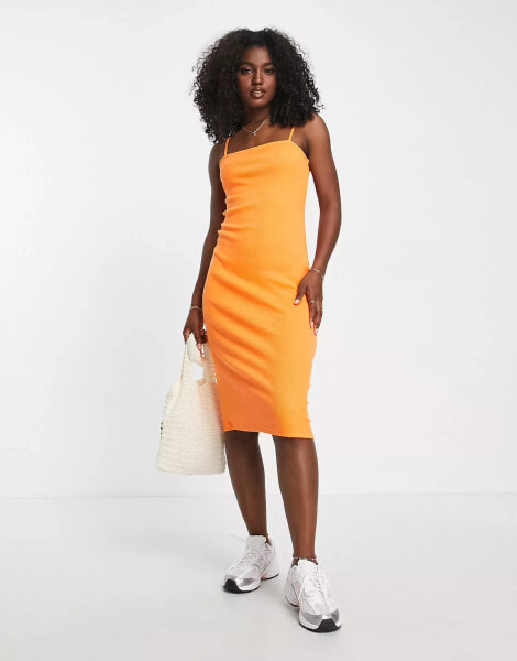 Urban Revivo bodycon midi dress in orange