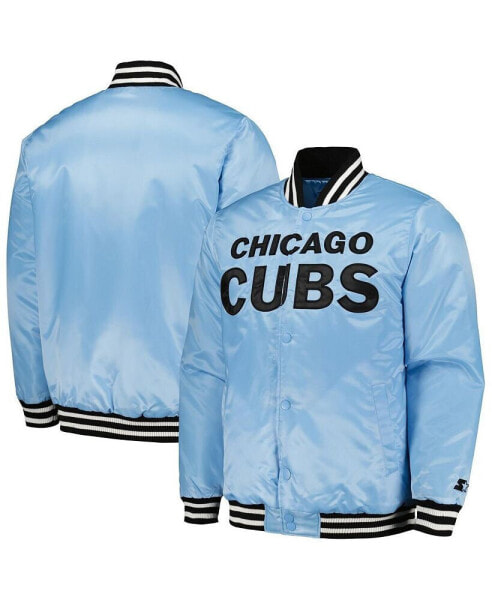 Men's Light Blue Chicago Cubs Cross Bronx Fashion Satin Full-Snap Varsity Jacket