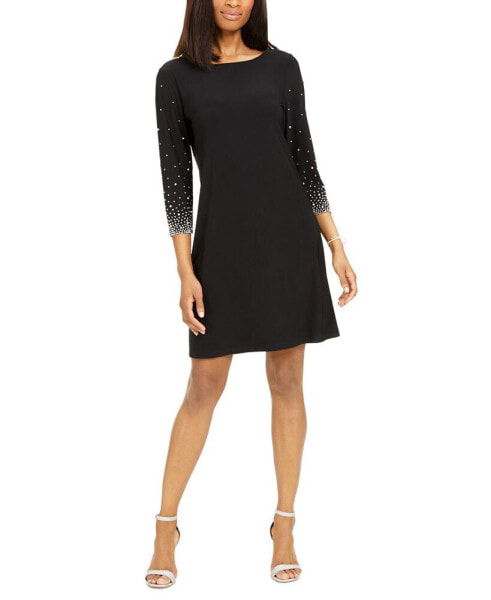 Embellished-Sleeve Sheath Dress