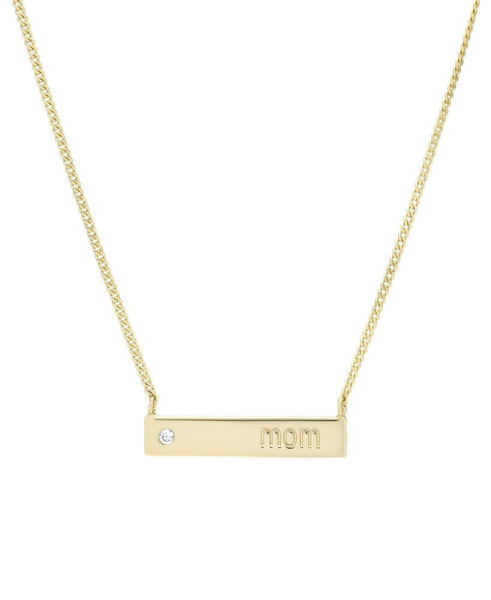 Lab-Grown White Sapphire Mom Bar 18" Pendant Necklace in 14k Gold-Plated Sterling Silver