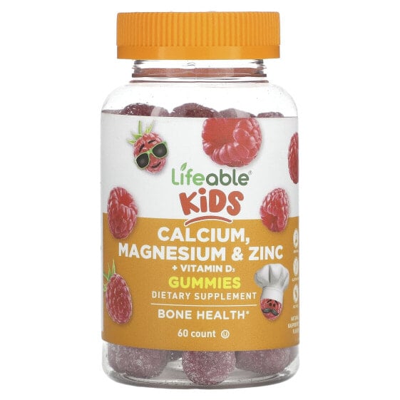 Kids Calcium, Magnesium & Zinc + Vitamin D3 Gummies, Natural Raspberry, 60 Gummies
