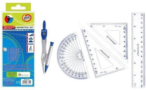 Starpak Cyrkiel metalowy + zestaw geometryczny STK-1019 etui (262681)