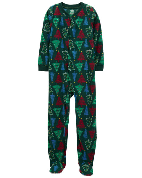 Kid 1-Piece Christmas Tree Fleece Footie Pajamas 5