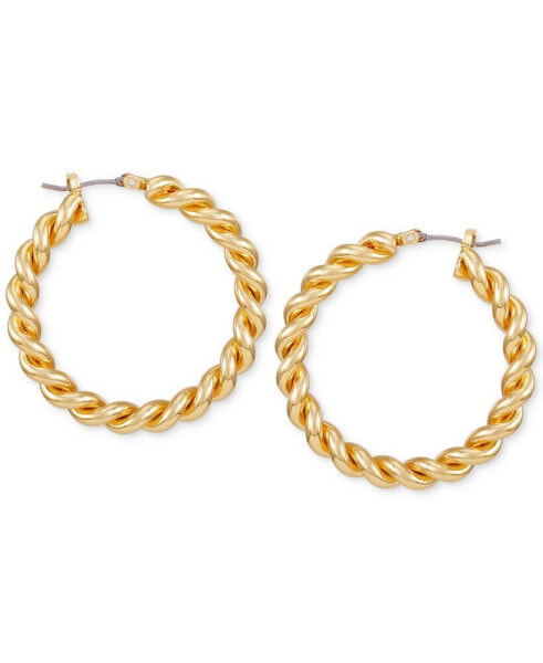 Gold-Tone Medium Spiral Textured Hoop Earrings, 1.62"