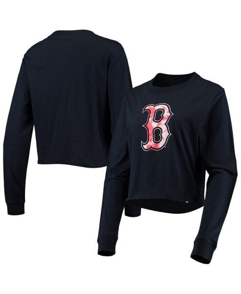 Women's Navy Boston Red Sox Baby Jersey Cropped Long Sleeve T-shirt