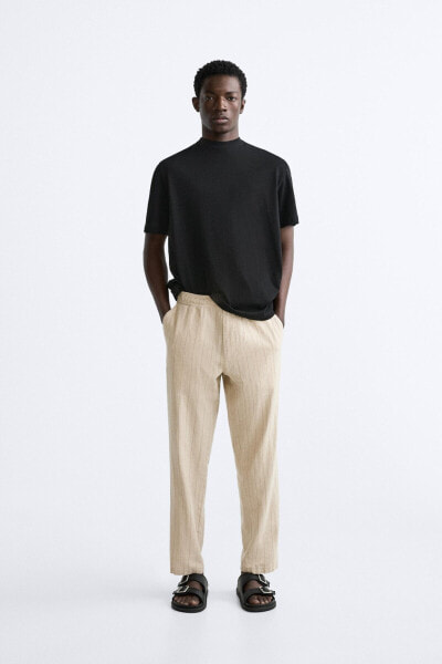 Striped cotton - linen trousers