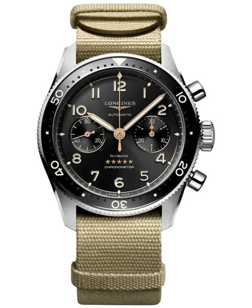 Men's Swiss Automatic Chronograph Spirit Flyback Beige NATO Strap Watch 42mm