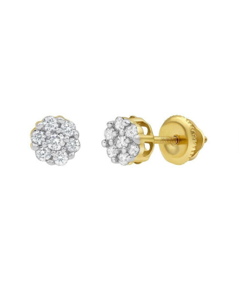 Round Cut Natural Certified Diamond (0.34 cttw) 14k Yellow Gold Earrings Medi Cluster Design
