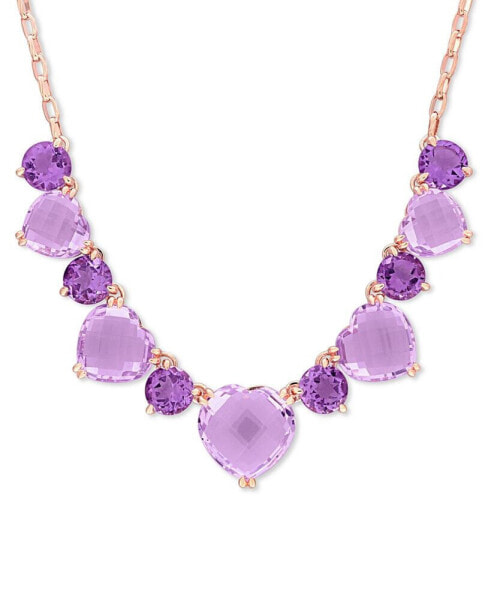 Pink & Purple Amethyst Heart & Round 17" Collar Necklace (37-1/2 ct. t.w.) in Rose-Plated Sterling Silver