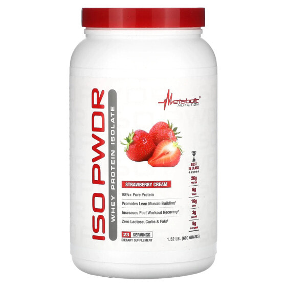 Metabolic Nutrition, ISOpwdr, изолят сывороточного протеина, клубничный крем, 690 г (1,52 фунта)