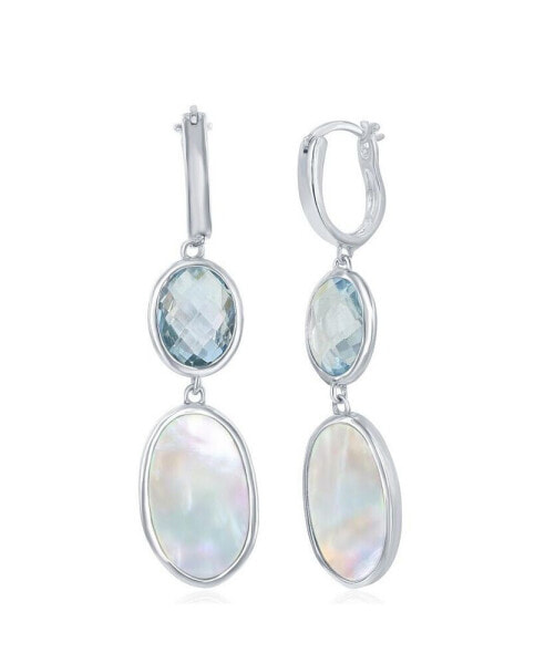 Sterling Silver Oval Blue Topaz and Mother of Pearl Earrings