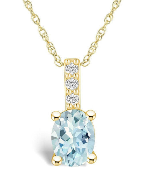 Aquamarine (1-1/7 Ct. T.W.) and Diamond Accent Pendant Necklace in 14K Yellow Gold