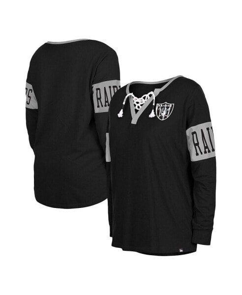 Women's Black Las Vegas Raiders Lace-Up Notch Neck Long Sleeve T-shirt