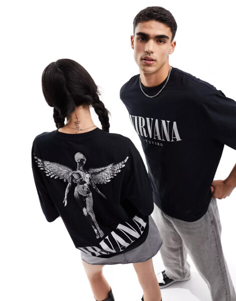 ASOS DESIGN unisex oversized graphic tee in black with Nirvana prints