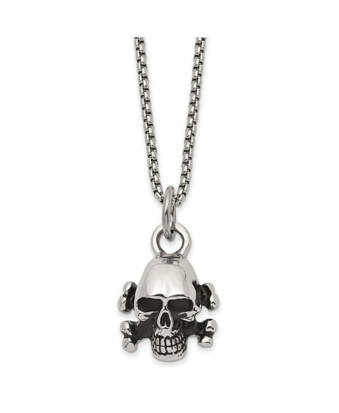 Antiqued Skull and Cross Bones Pendant Box Chain Necklace