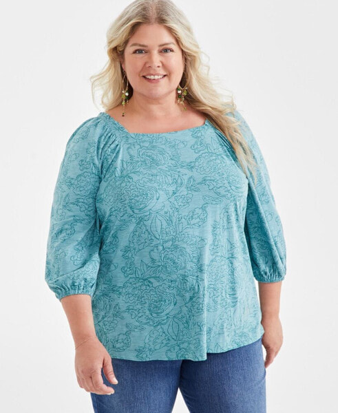 Floral-Print Square-Neck Top, Created for Macy's