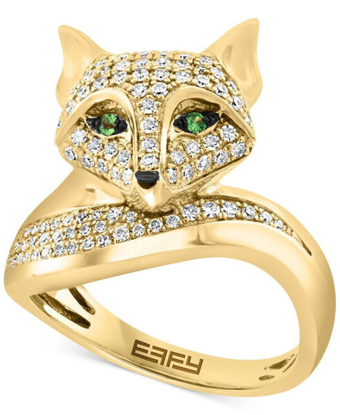 EFFY® Diamond (3/8 ct. t.w.) & Tsavorite Accent Fox Ring in 14k Gold