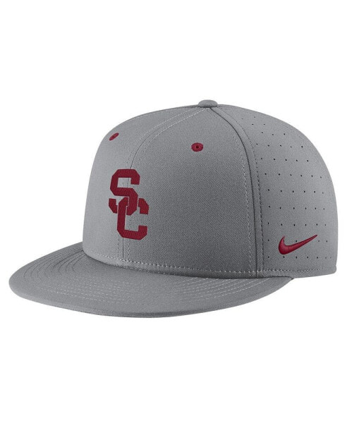 Men's Gray USC Trojans USA Side Patch True AeroBill Performance Fitted Hat