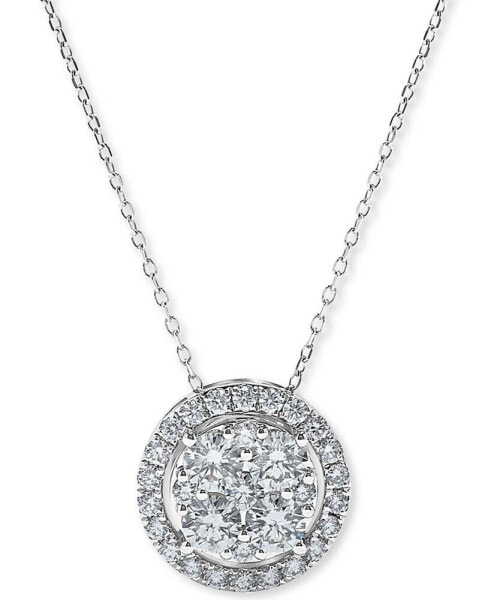 Diamond Halo Cluster Pendant Necklace (1 ct. t.w.) in 14k White Gold