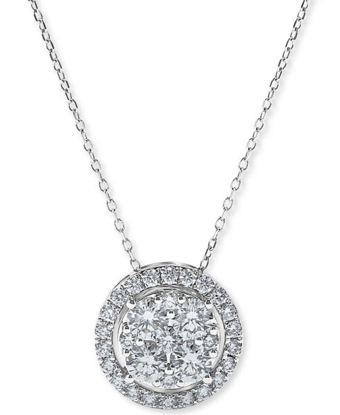 Macy's diamond Halo Cluster Pendant Necklace (1 ct. t.w.) in 14k White Gold