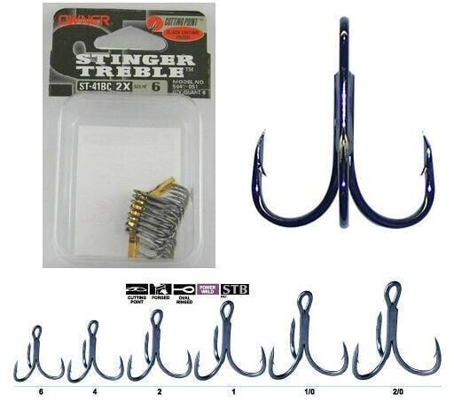 Owner Stinger Treble Hooks 2X Strength Black Chrome Multipacks [6 - 2/0]