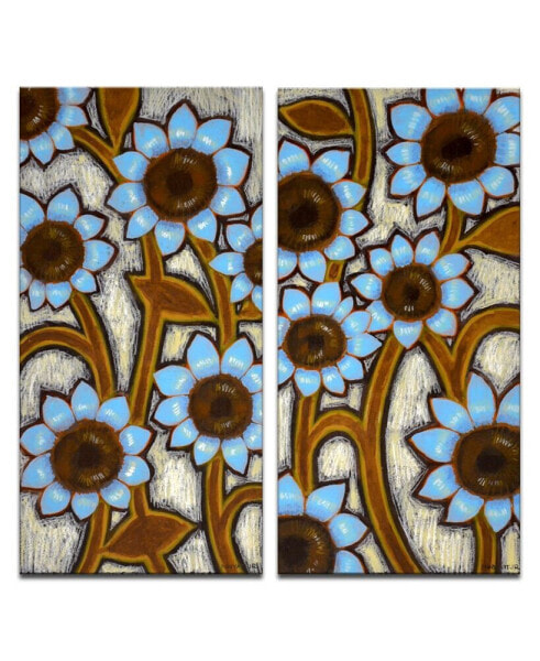 'Turquoise Sunflowers' 2 Piece Floral Canvas Wall Art Set, 24x12"