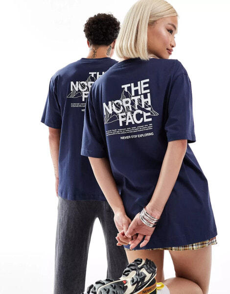 The North Face Mountain Sketch backprint oversized t-shirt in navy