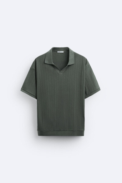 Textured pointelle polo shirt